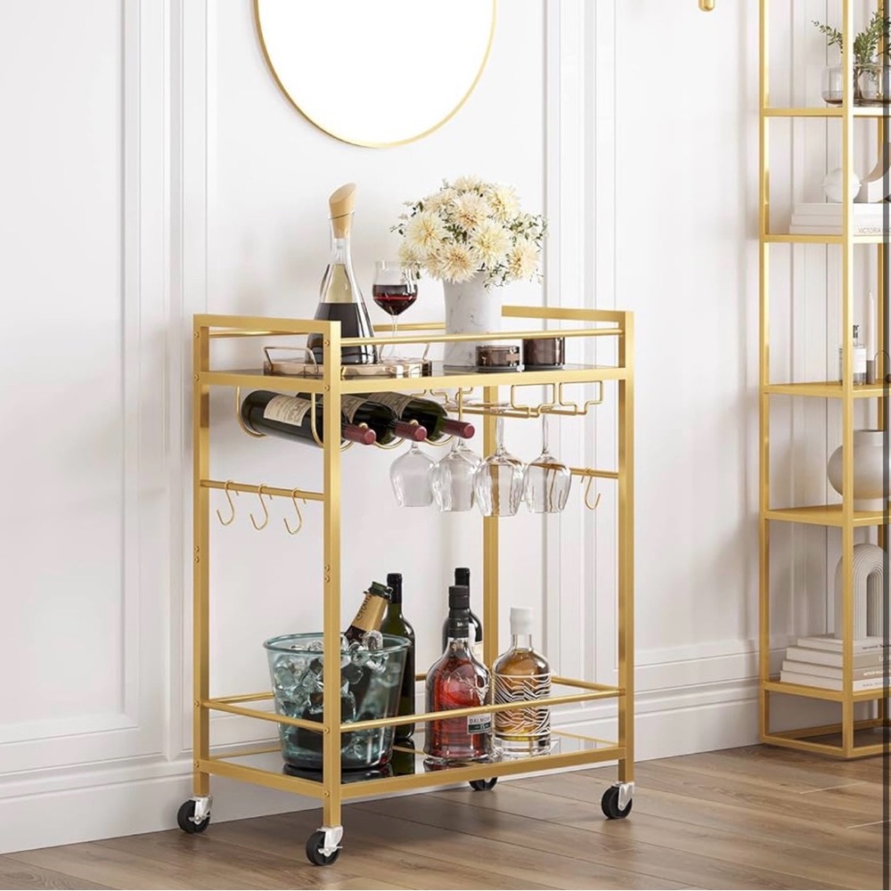 Gold Rolling Wine & Glass Bar Cart